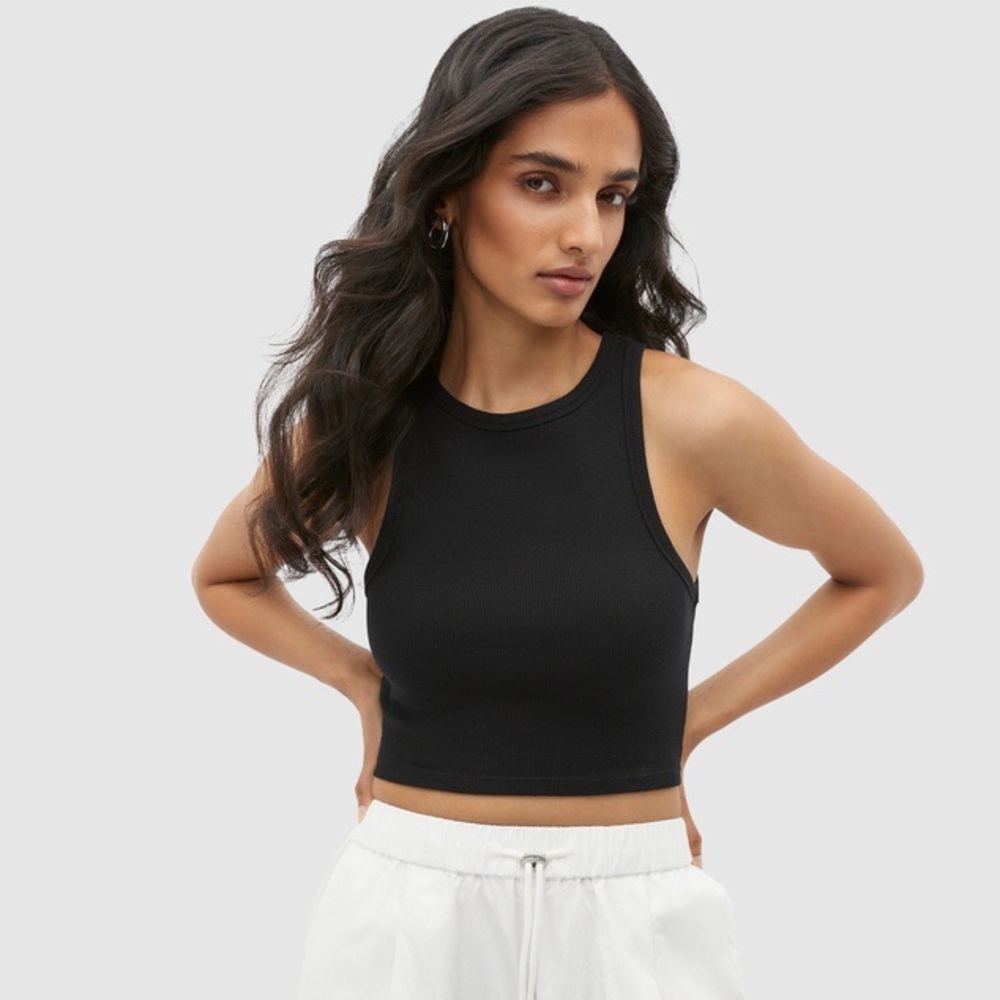 Seed Heritage Cropped Rib Tank Black Australia Cotton M